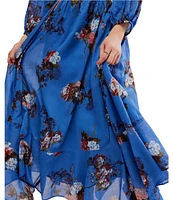 Free People Morning Glory Floral Print Scoop Neck Long Sleeve Smocked Maxi Dress