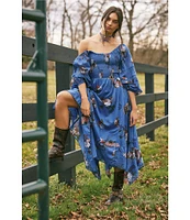 Free People Morning Glory Floral Print Scoop Neck Long Sleeve Smocked Maxi Dress