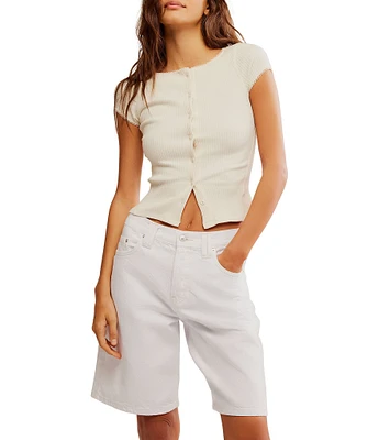 Free People Most Wanted Crew Neckline Cap Sleeve Button Front Cardigan