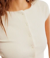 Free People Most Wanted Crew Neckline Cap Sleeve Button Front Cardigan