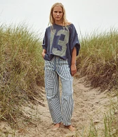 Free People Moxie Railroad Stripe Print Patch Pocket Straight Leg Pant