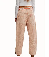 Free People Moxie Railroad Stripe Print Patch Pocket Straight Leg Pant
