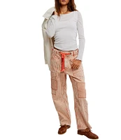 Free People Moxie Railroad Stripe Print Patch Pocket Straight Leg Pant