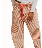 Free People Moxie Railroad Stripe Print Patch Pocket Straight Leg Pant