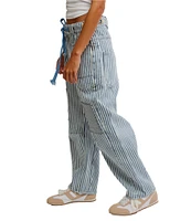 Free People Moxie Railroad Stripe Print Patch Pocket Straight Leg Pant