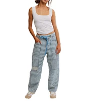 Free People Moxie Railroad Stripe Print Patch Pocket Straight Leg Pant