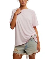Free People Nina Short Sleeve Raw Edge Crew Neck Boxy Tee Shirt