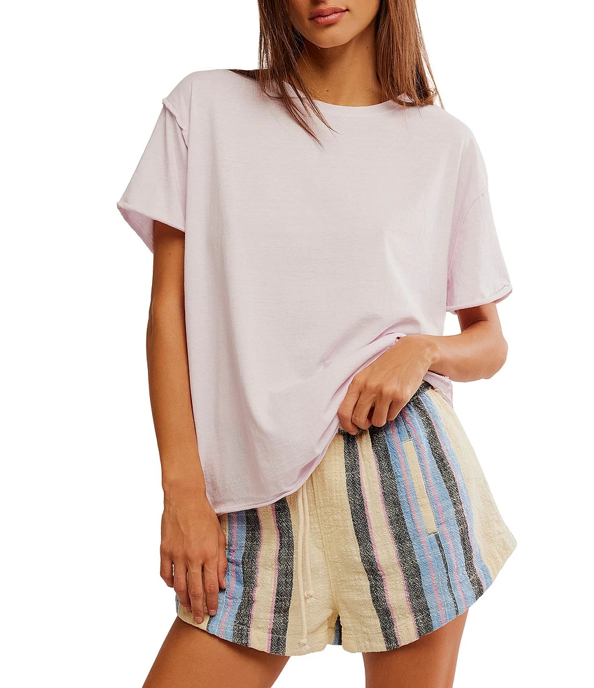 Free People Nina Short Sleeve Raw Edge Crew Neck Boxy Tee Shirt
