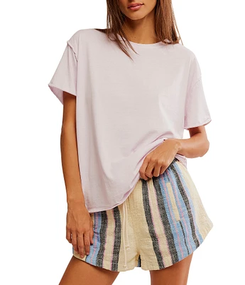 Free People Nina Short Sleeve Raw Edge Crew Neck Boxy Tee Shirt