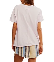 Free People Nina Short Sleeve Raw Edge Crew Neck Boxy Tee Shirt