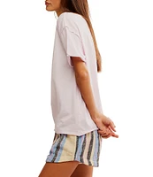 Free People Nina Short Sleeve Raw Edge Crew Neck Boxy Tee Shirt