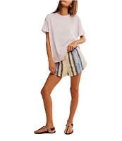 Free People Nina Short Sleeve Raw Edge Crew Neck Boxy Tee Shirt