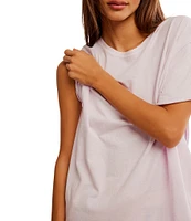 Free People Nina Short Sleeve Raw Edge Crew Neck Boxy Tee Shirt