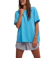 Free People Nina Short Sleeve Raw Edge Crew Neck Boxy Tee Shirt