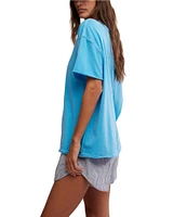 Free People Nina Short Sleeve Raw Edge Crew Neck Boxy Tee Shirt