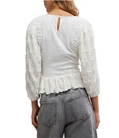 Free People Olivia Crew Neck 3/4 Sleeve Ruffle Hem Top