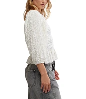 Free People Olivia Crew Neck 3/4 Sleeve Ruffle Hem Top