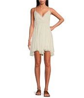 Free People One Delia Sleeveless Deep V-Neck Fit & Flare Babydoll Slip Dress