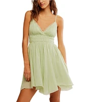Free People One Delia Sleeveless Deep V-Neck Fit & Flare Babydoll Slip Dress