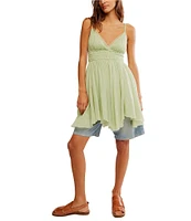 Free People One Delia Sleeveless Deep V-Neck Fit & Flare Babydoll Slip Dress