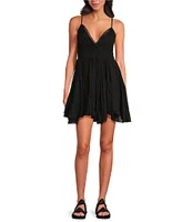 Free People One Delia Sleeveless Deep V-Neck Fit & Flare Babydoll Slip Dress