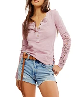 Free People Our Song Henley Neck Long Lace Sleeve Top