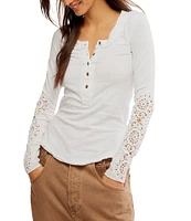 Free People Our Song Henley Neck Long Lace Sleeve Top