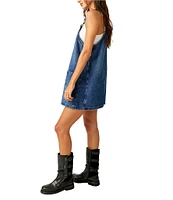 Free People Overall Square Neck Sleeveless Front Pocket Mini Dress