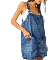 Free People Overall Square Neck Sleeveless Front Pocket Mini Dress