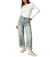 Free People Palmer Mid Rise Relaxed Button Waist Cuffed Jeans