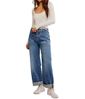 Free People Palmer Mid Rise Relaxed Button Waist Cuffed Jeans