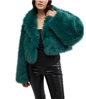 Free People Paris Cropped Faux Fur Notch Lapel Neck Long Sleeve Jacket