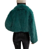 Free People Paris Cropped Faux Fur Notch Lapel Neck Long Sleeve Jacket