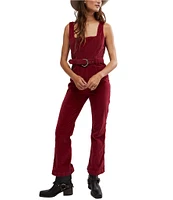 Free People Party Starter Corduroy Square Neck Sleeveless Belted Jumpsuit