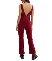 Free People Party Starter Corduroy Square Neck Sleeveless Belted Jumpsuit