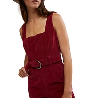 Free People Party Starter Corduroy Square Neck Sleeveless Belted Jumpsuit