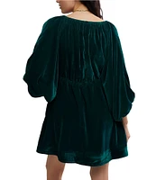 Free People Portia Velvet V-Neck 3/4 Sleeve Ruched Mini Dress