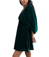 Free People Portia Velvet V-Neck 3/4 Sleeve Ruched Mini Dress