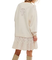 Free People Prairie Crew Neck Long Sleeve Eyelet Embroidered Sweatshirt