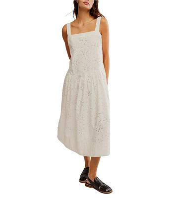 Free People Primavera Eyelet Square Neck Sleeveless Midi Dress