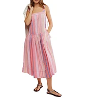 Free People Primavera Stripe Square Neck Sleeveless Midi Shift Dress