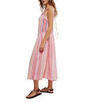 Free People Primavera Stripe Square Neck Sleeveless Midi Shift Dress