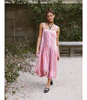 Free People Primavera Stripe Square Neck Sleeveless Midi Shift Dress