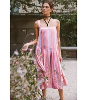 Free People Primavera Stripe Square Neck Sleeveless Midi Shift Dress