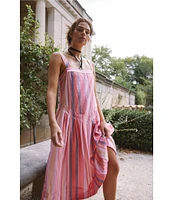 Free People Primavera Stripe Square Neck Sleeveless Midi Shift Dress