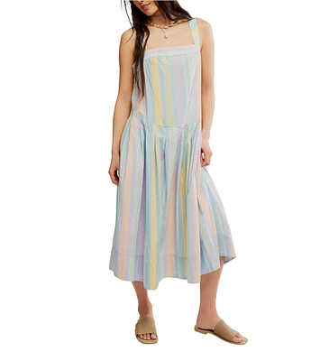 Free People Primavera Stripe Square Neck Sleeveless Midi Shift Dress