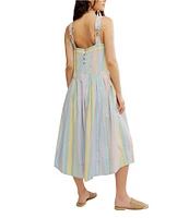 Free People Primavera Stripe Square Neck Sleeveless Midi Shift Dress