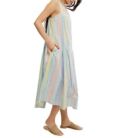 Free People Primavera Stripe Square Neck Sleeveless Midi Shift Dress