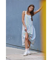 Free People Primavera Stripe Square Neck Sleeveless Midi Shift Dress