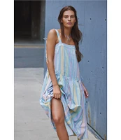 Free People Primavera Stripe Square Neck Sleeveless Midi Shift Dress